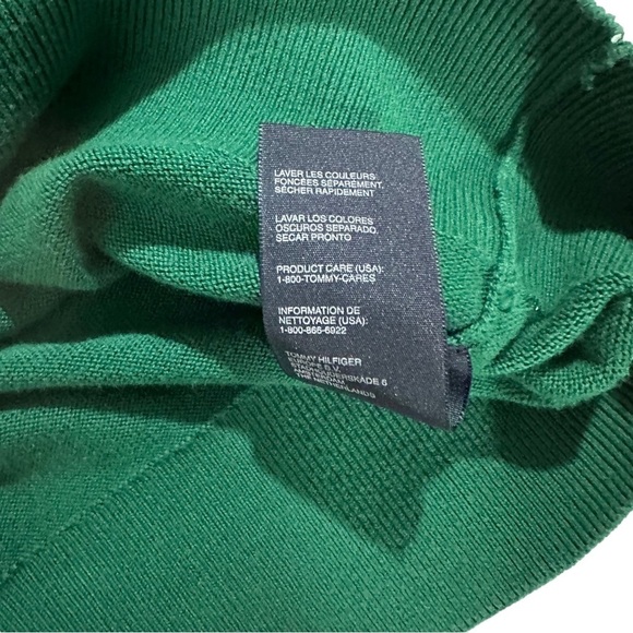 Tommy Hilfiger 100% Pima Cotton Green V-Neck Pullover Sweater Sz XL Flag Logo - Picture 8 of 13